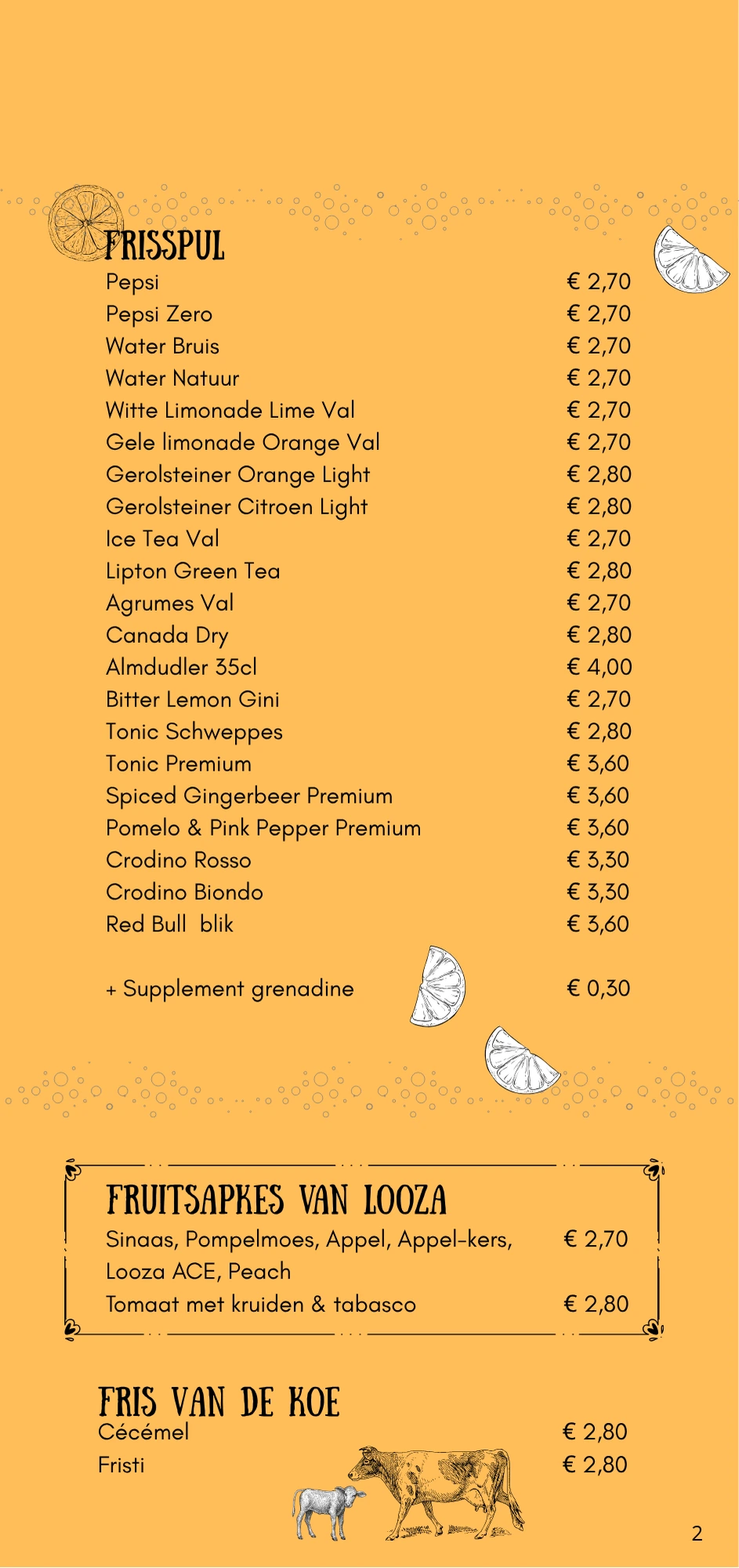 De eerste pagina van de Menu kaart van Claude