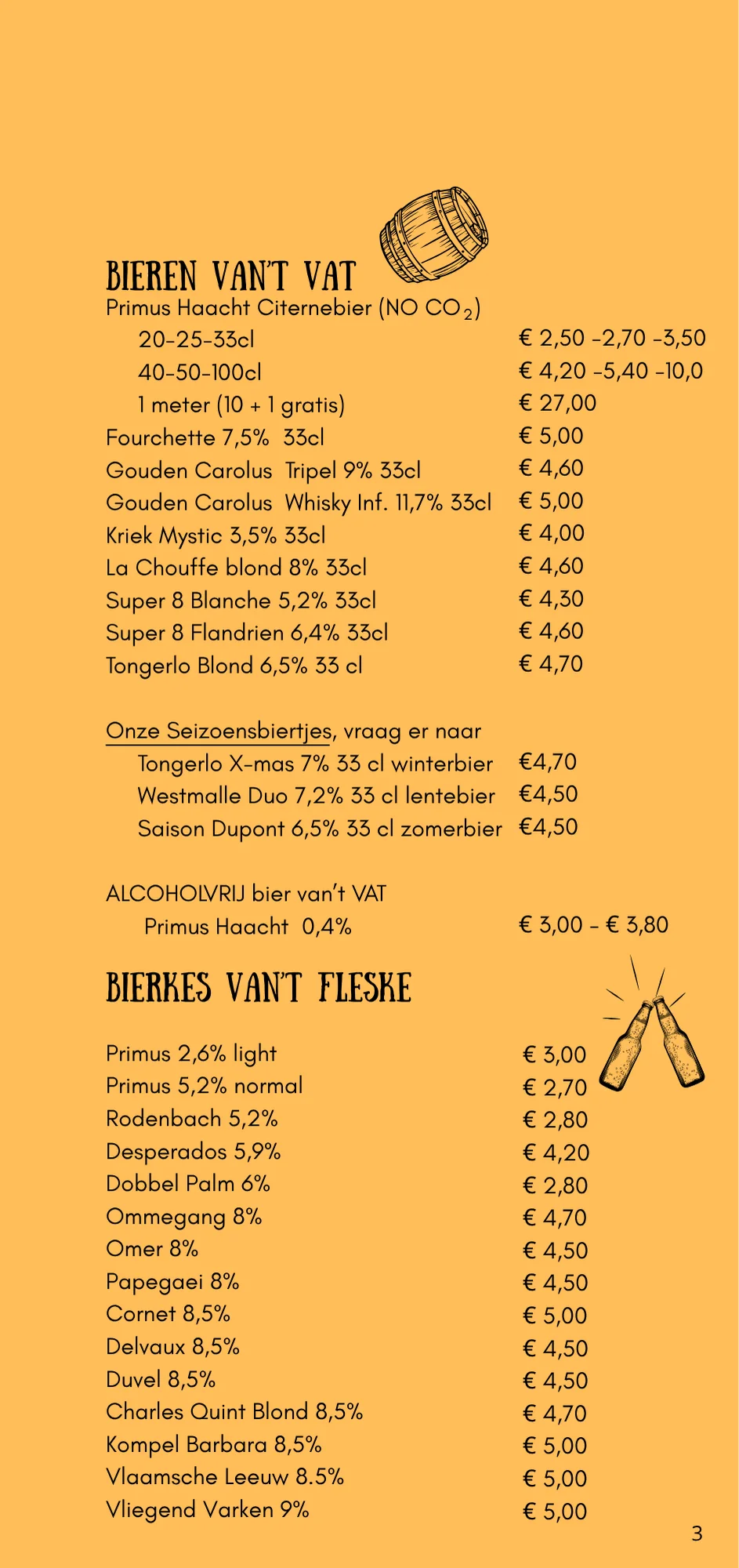 De tweede pagina van de Menu kaart van Claude