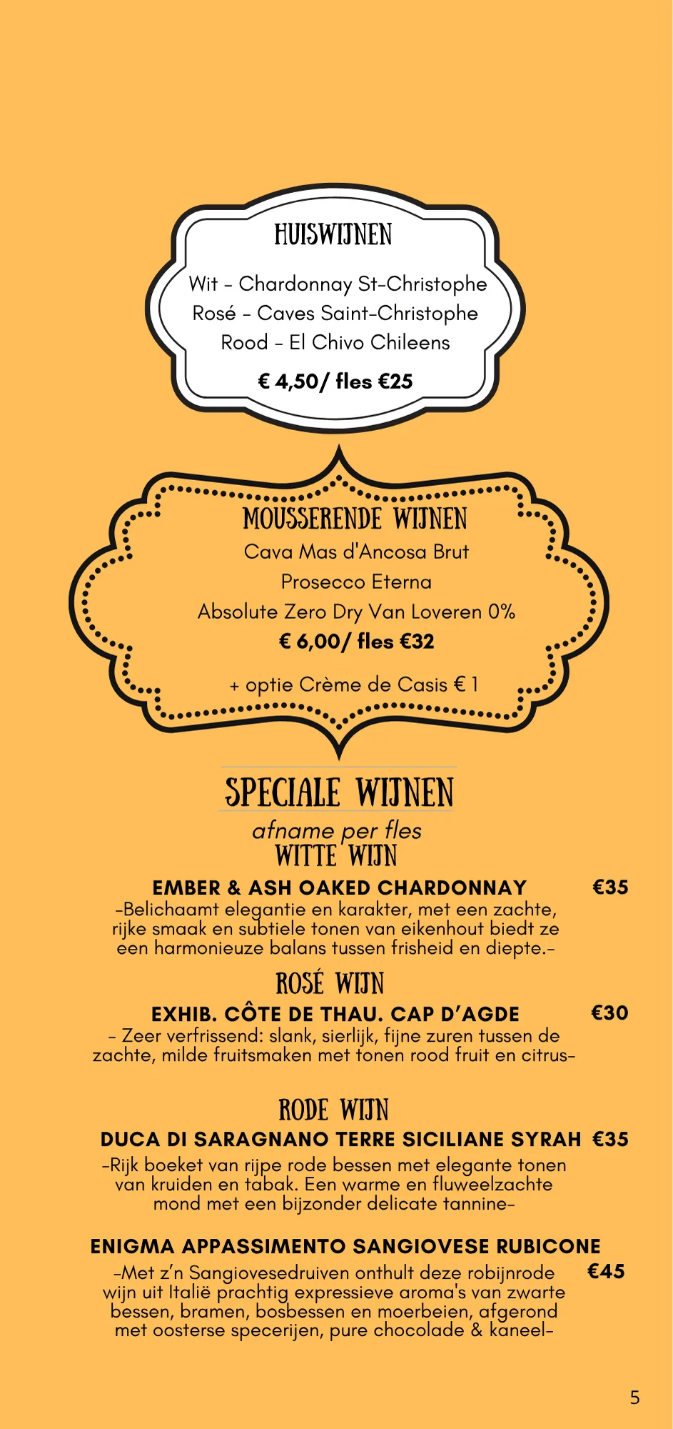 De vierde pagina van de Menu kaart van Claude