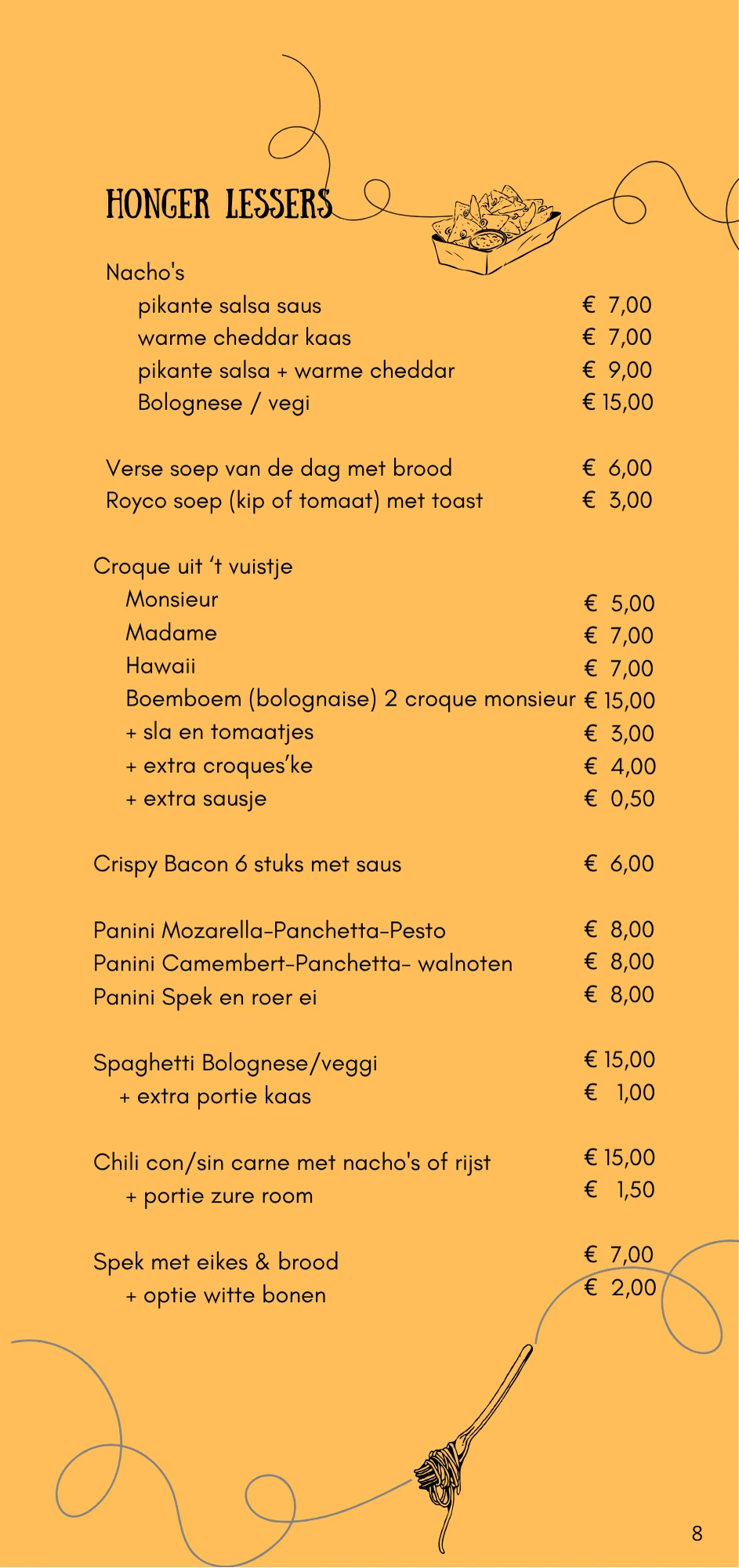 De tweede pagina van de Menu kaart van Claude